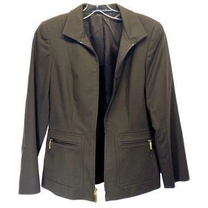 Linda Allard Ellen Tracy Women' Blazer Jacket Petite 4 Full Gold Zip High Collar